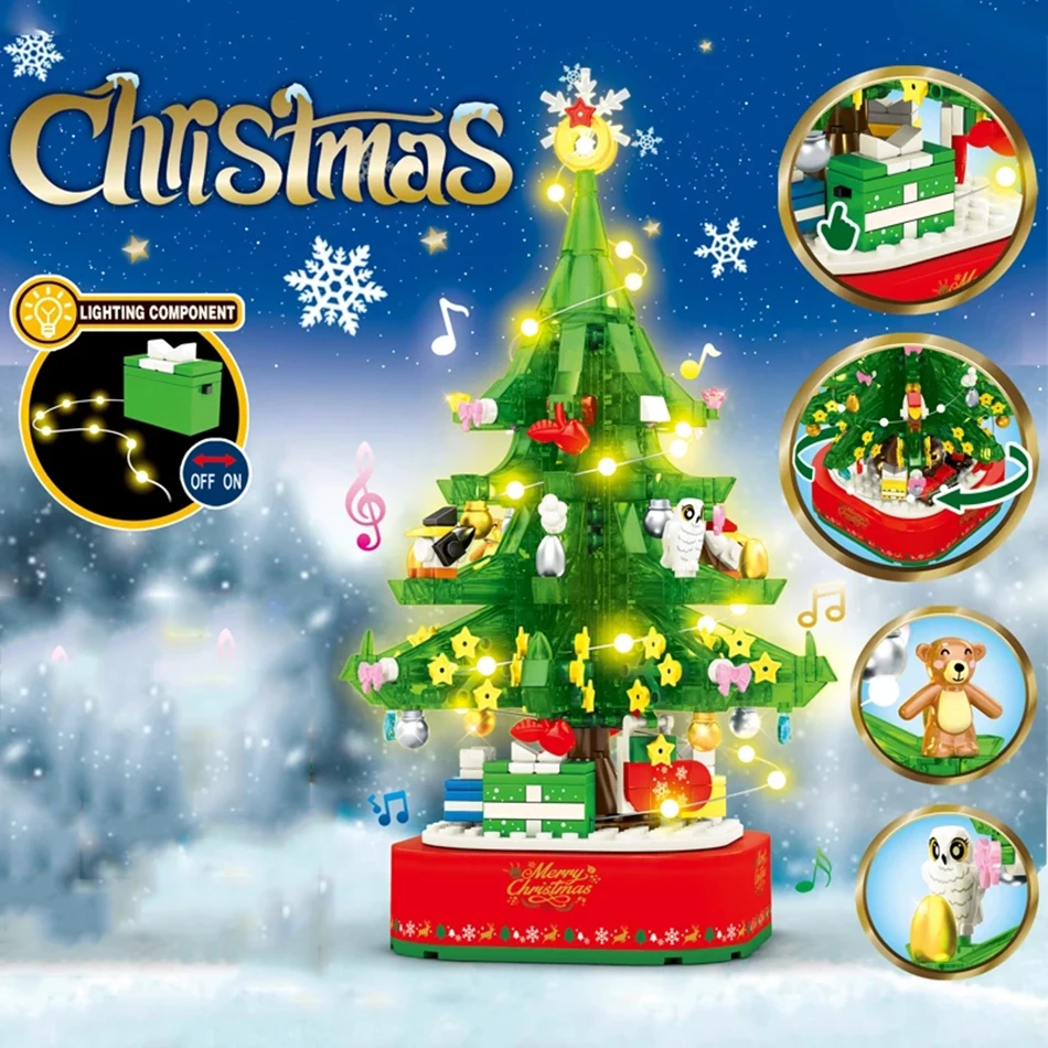 

486pcs Creator Christmas Music Lighting Tree Building Blocks with LED Ideas Bricks Educational Toys For Children Xmas Gift