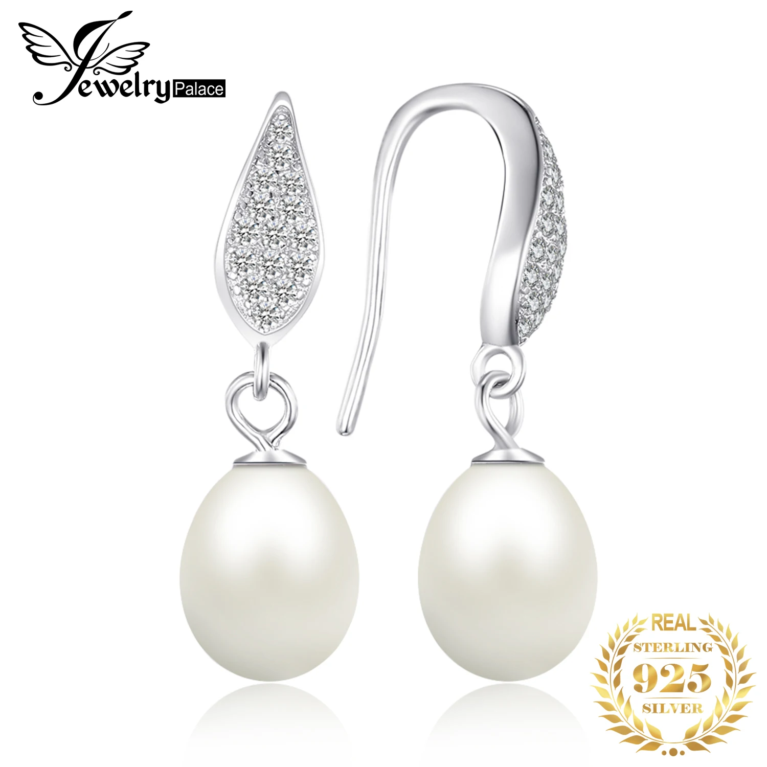 Jewelrypalace стерлингового серебра 925 пресноводным культивированным 8-9 мм белый жемчуг Длинные Висячие серьги заявление Красивые ювелирные изделия для Для женщин