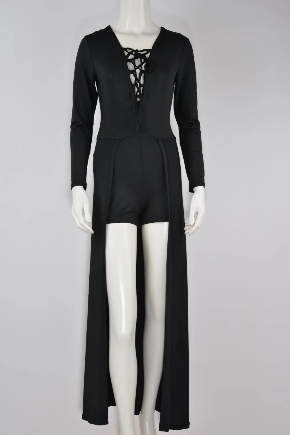 Женский комбинезон на шнуровке дизайнерский с вырезом v-образным