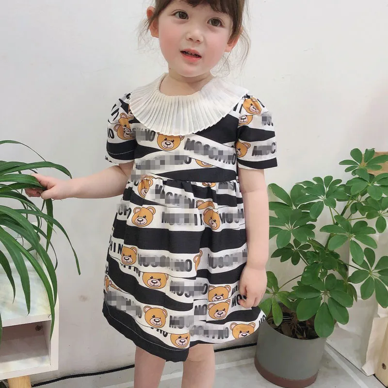 Модные платья с короткими рукавами для маленьких девочек летнее Повседневное