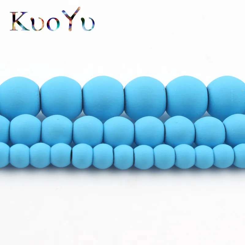 Матовая небесно-голубые резиновые гематит камень круглые бусины Свободные Spacer