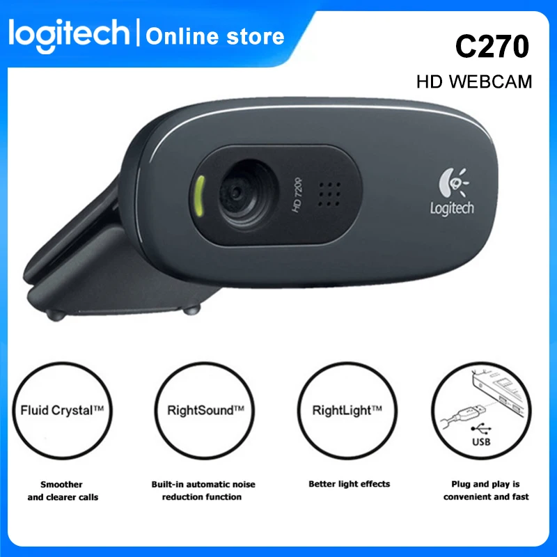 

Веб-камера Logitech C270 HD со встроенным микрофоном, USB