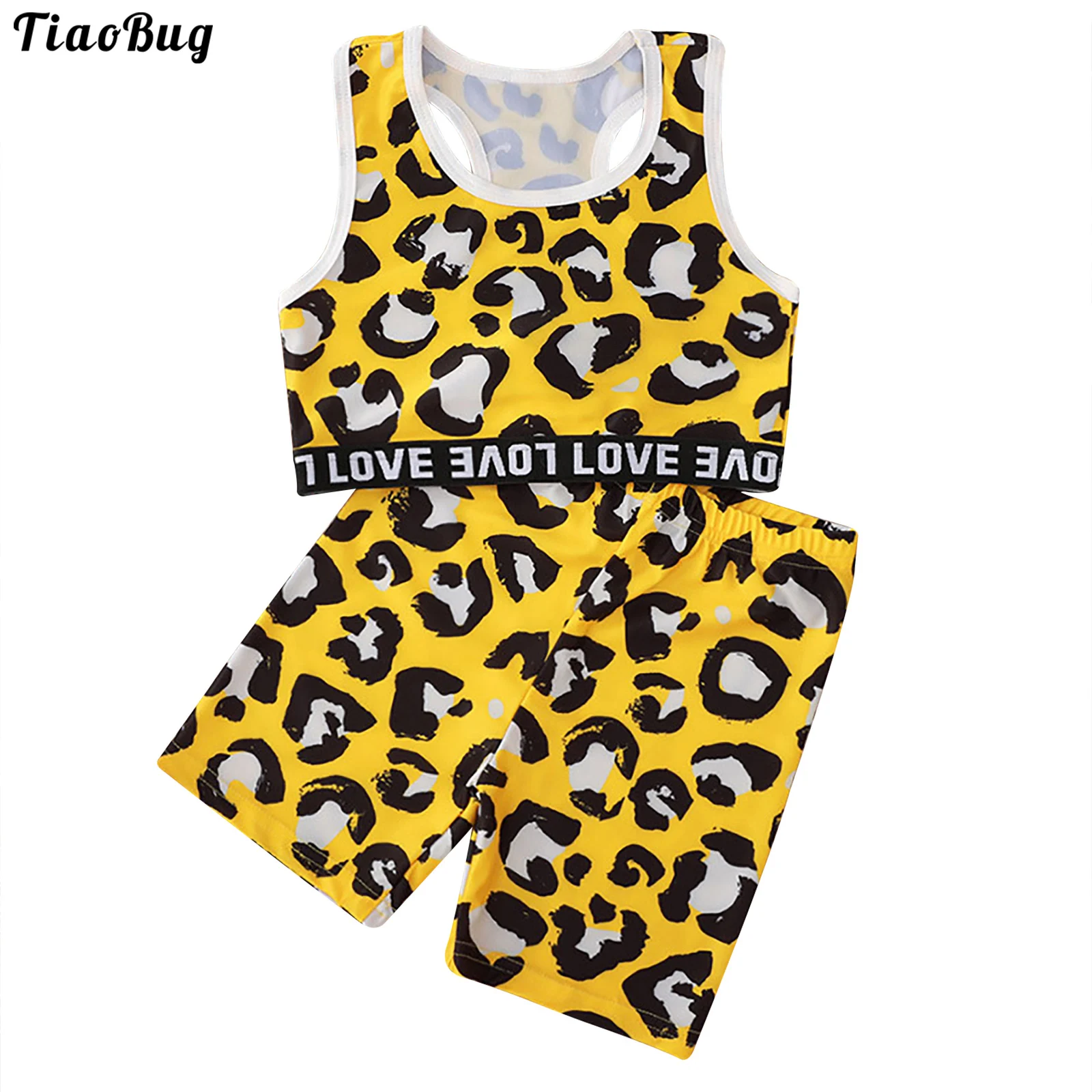 

TiaoBug Baby Girls Summer Sport Clothes Set Sleeveless Round Neckline Letter Printed Vest Top With Shorts Leopard Print Outfit
