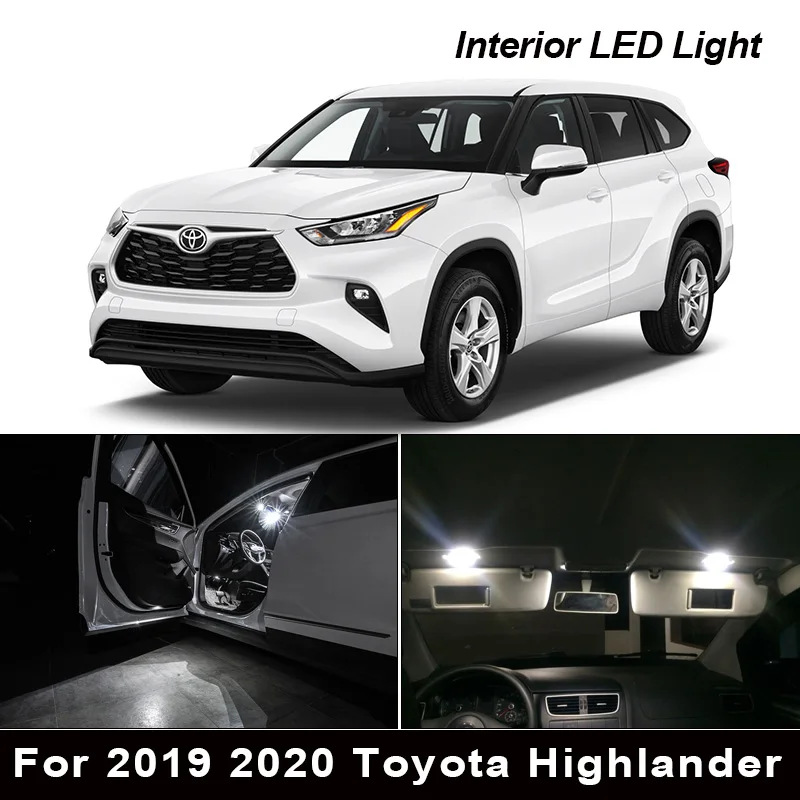 

12Pcs White LED Bulbs Interior Package Kit For 2019 2020 Toyota Highlander Map Door Trunk Dome License Plate Lamp