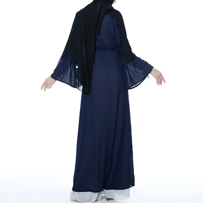 MISSJOY мусульманское abaya женское платье с расклешенными рукавами модал турецкий кафтан Средний Восточный Повседневный шифон, кружево с отделкой стиле пэчворк женский халат Плать