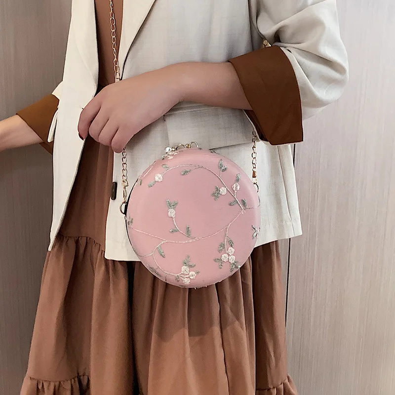 Женские круглые вечерние сумки-клатчи с вышитыми цветами сумки на плечо золотой