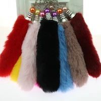 fluffy rabbit fur tail keychain for women cute girls pompon tail key chain on bag car trinket female jewelry gift