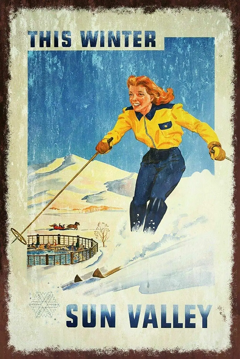 

Sun Valley Skiing Metal Tin Sign 8x12 Inch Decor Travel