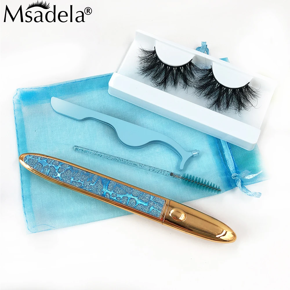 

3-7 Days Fast Shipping Wholesale Fluffy 25mm Fake Lashes Set Tweezers Brush Eyliner In Bag Bluk False Eyelashes Makeup Lash Tool