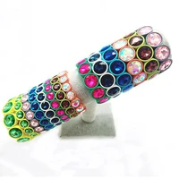 wholesale 12 color mixed bohemian enamel stretch tile bead cuff bracelet painting big crystal elastic bracelet bangle for women