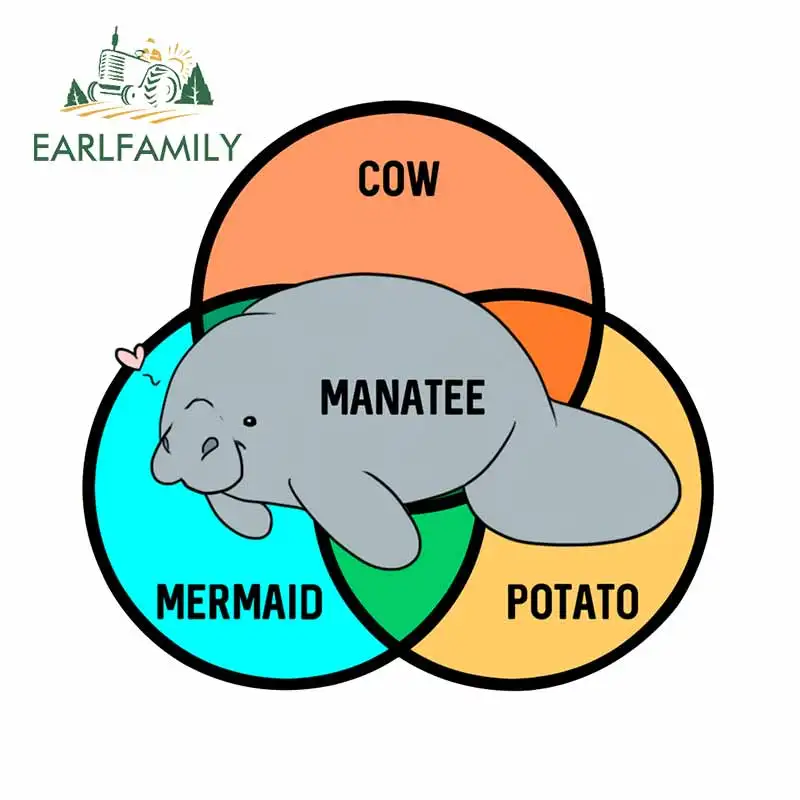 EARLFAMILY 13 см x 12 4 для Manatee корова Русалка картофель креативные наклейки автомобиля