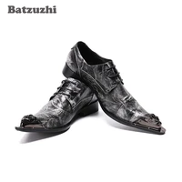 batzuzhi fashion mens shoes pointed toe metal tip leather dress shoes lace up sapato masculino business party men leather shoes