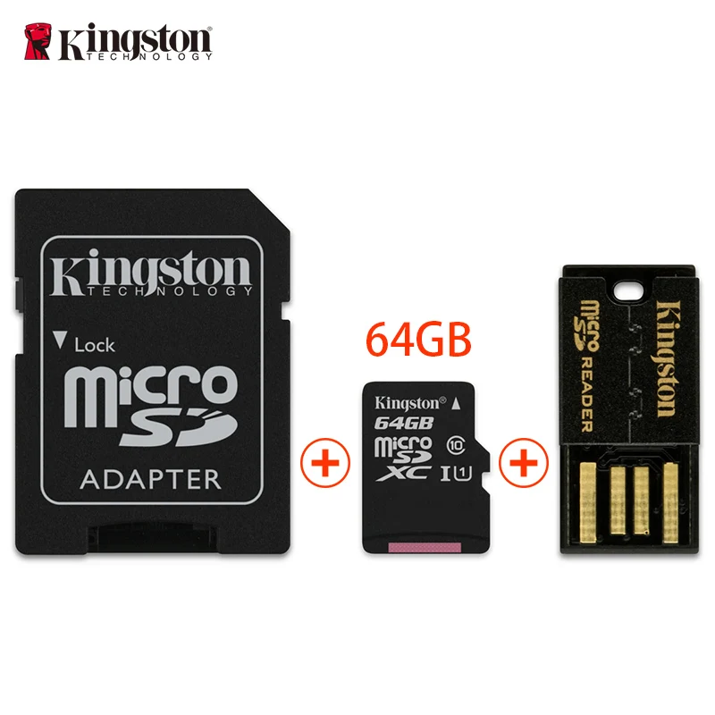 Карта памяти kingston, 8 ГБ, 16 ГБ, 32 ГБ, 128 ГБ, 64 ГБ, Micro sd карта, класс 10, флэш-карта памяти, Microsd TF/sd карта, адаптер/кардридер - Емкость: 64GB
