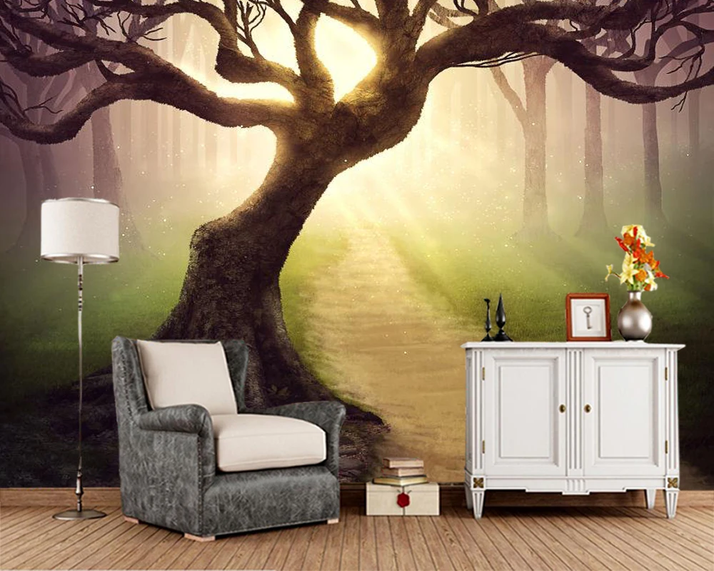 

Papel de parede Trees and sunlight in the fantasy forest 3d wallpaper mural,living room children bedroom wall papers home decor