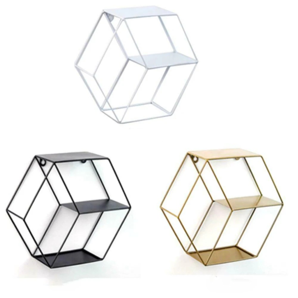 

1 Pcs Iron Art Wall Mounted Shelf Minimalist Wrought Iron Hexagonal Wall Shelf Living Room Bedroom Wall Decoration Storage Rack