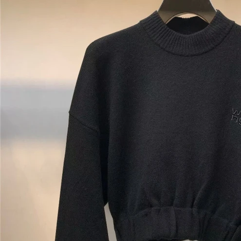 

Sweater 2021 Women Autumn and Winter New Loose Round Neck Pullover Black Sweater All-match Short Sweater Women