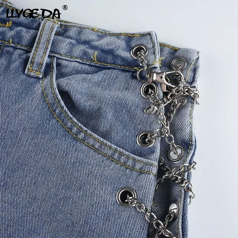 

Side Cross Chain Hollow Out Wide-leg Women's Pants High Waist Jeans Trousers For Female 2021 Spring Sexy Elegant Ladies Jeans