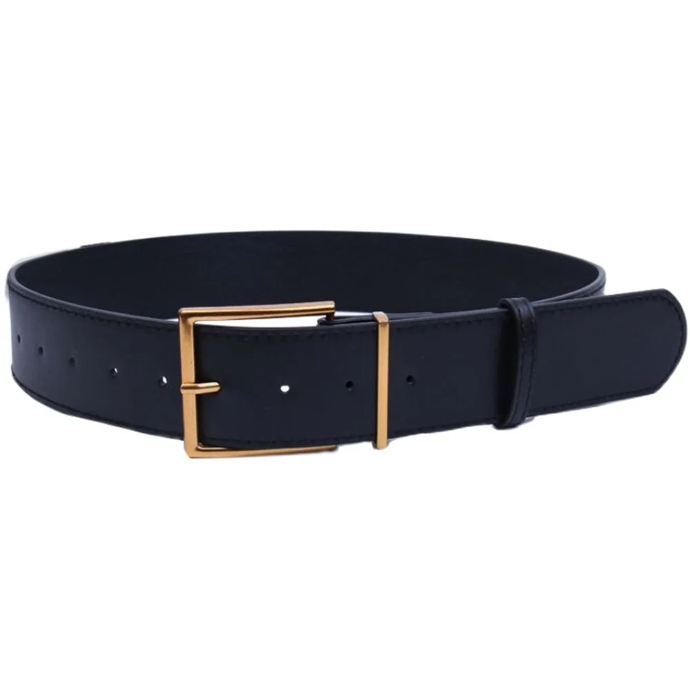 

Fashion Women Wide Belt Vintage Gold Big Metal Pin Buckle Waistbands Female Black PU Leather Belts Dress Coat Waist Corset Strap