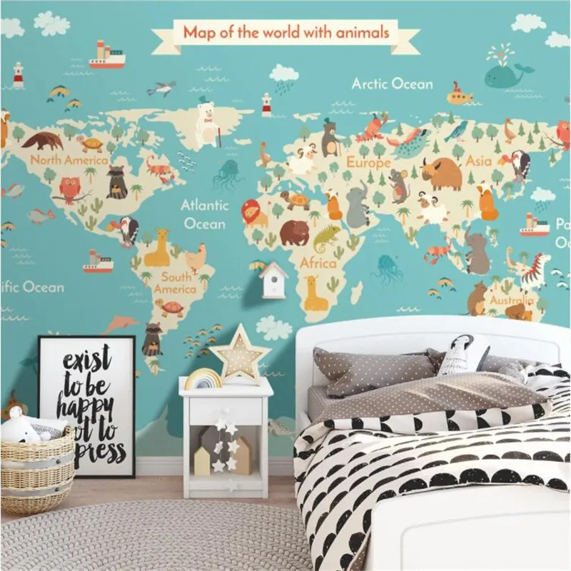 Скандинавский современный свежий мультяшный животный карта мира фон для детской
