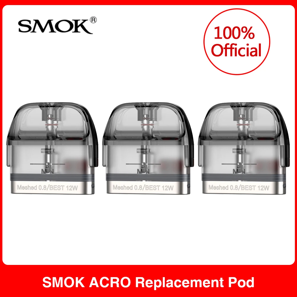 

3 шт./упак. оригинальный картридж Smok ACRO Pod, 2 мл, сетчатый 0,8 Ом/постоянный ток, Ом, MTL, картридж для электронной сигареты SMOK ACRO Kit