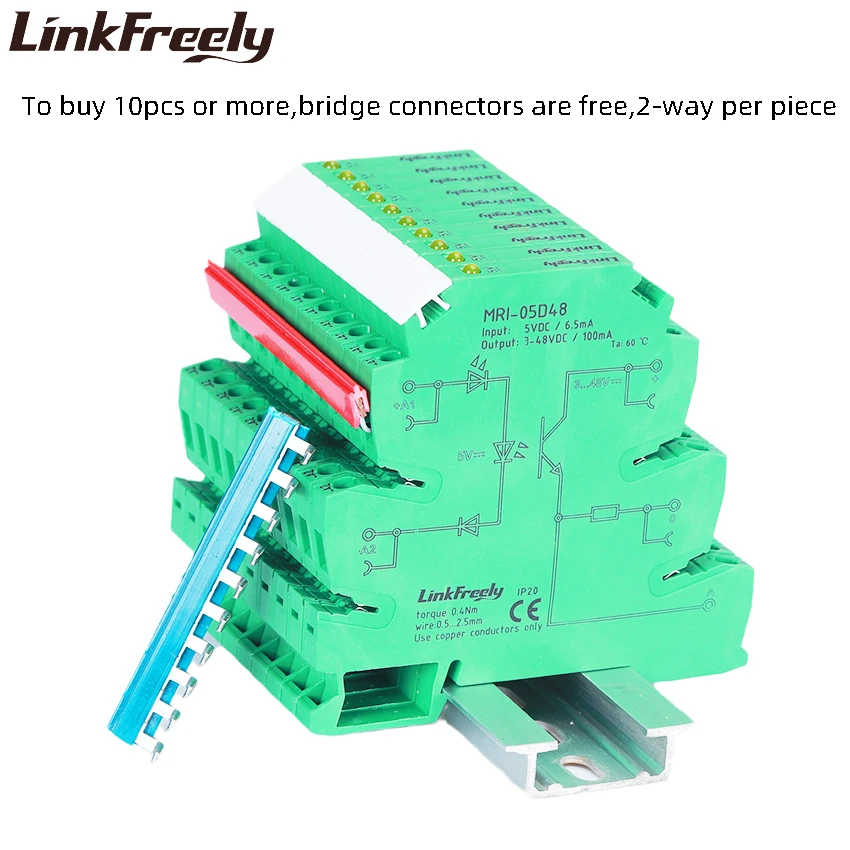 

MRI-05D48 10pcs Input 5V DC Opto Isolator Interface Relay Module Output 3-48VDC Solid State Relay DC DC Light Signal Relay