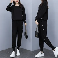 women casual loose autumn hooded sweatshirt pants set pullover two piece outfits for female tracksuit korean style sport suit