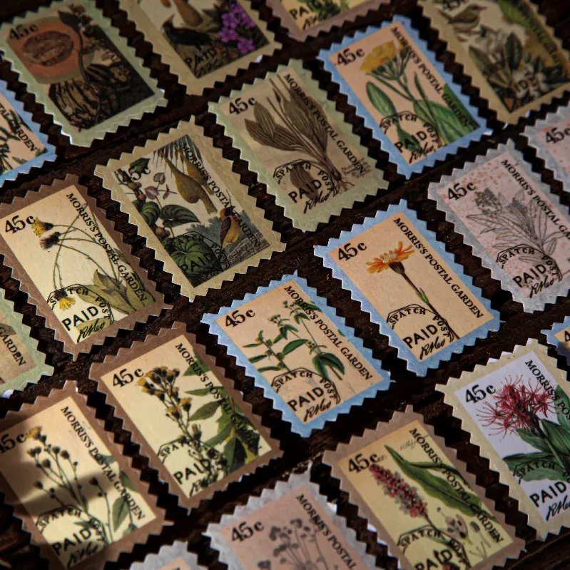 

60pcs/pack Vintage Plant Stamp stickers Retro Flowers Stick Labels Diy Scrapbooking notebooks Diary Album Craft Supplies
