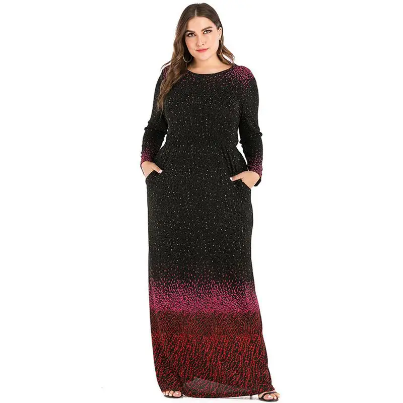 Блестящее платье-макси в горошек модель 4XL/5XL Женское зимнее платье элегантное