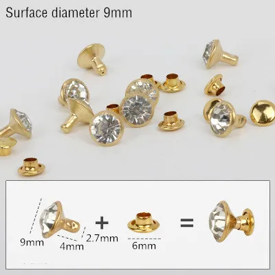 Gold 9mm 50 комплектов 5-11 мм с отделкой кристаллами, стразами, заклепками, стразами, шпильки DIY, сумка для одежды, кожаные декоративные шипы для перекуса, стеклянные сверла для ногтей - Цвет: Gold 9mm