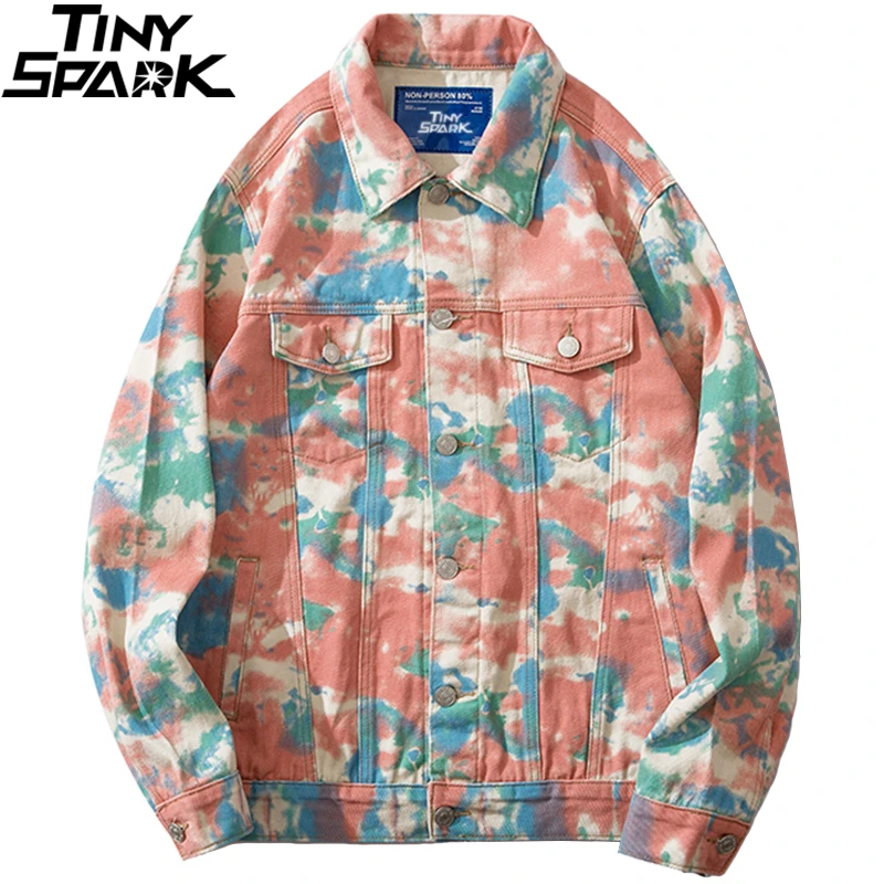 2019 Мужская джинсовая куртка уличная камуфляжная винтажный галстук краска деним