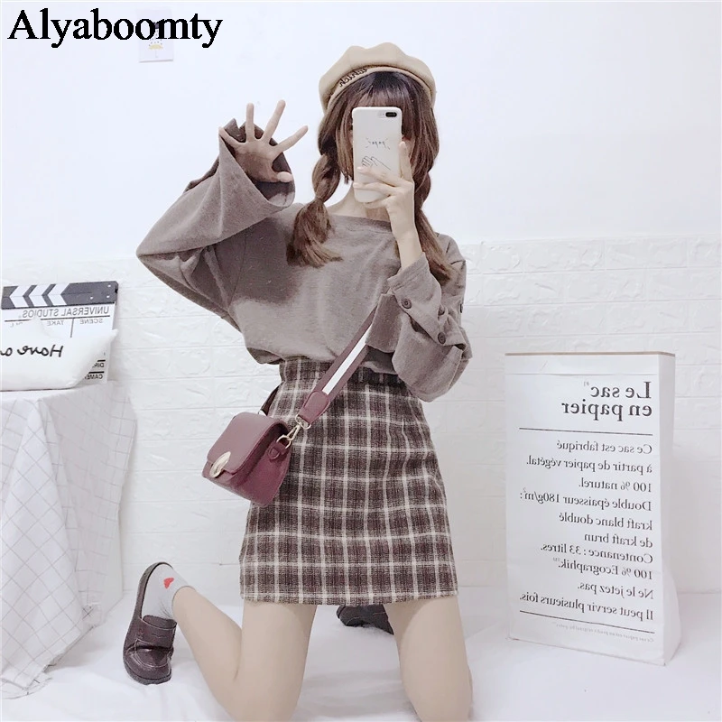 Женский комплект из 2 предметов в японском стиле преппи Свободный вязаный свитер