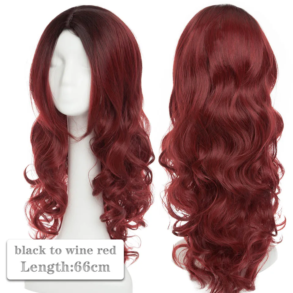 black to wine red SNOILITE 80 см Длинные Синтетические волосы Аниме парик для женщин термостойкие волокна шиньон Розовый Красный Фиолетовый Прямые Вечерние парики для косплея - Цвет: black to wine red