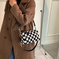 checkered soft fluffy bags for women 2021 chessboard plush tote bags plaid furry handbag korean fashion faux fur shoulder bags