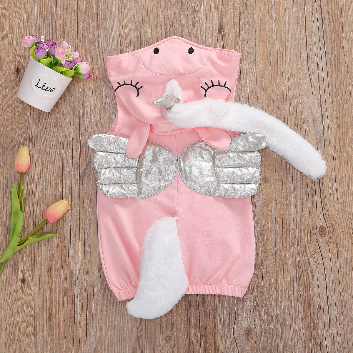 

Lovely Infant Baby Girls 0-3Y Vest Coat Cartoon Print Hooded Button Back Wings Party Outfits