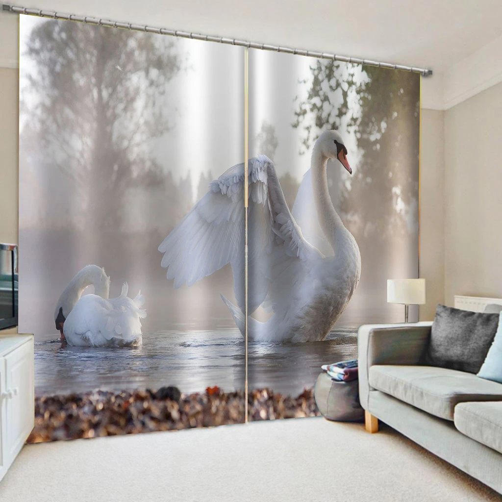 

Luxury Blackout 3D Window Curtain For Living Room white swan curtains Thick shading soundproof windproof curtain