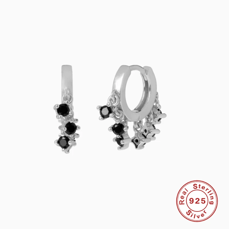 

AIDE Luxury Real 925 Sterling Silver Zircon Tassel Hoop Earrings for Women Fashion Circle Round Huggie Earring boucle d'oreille