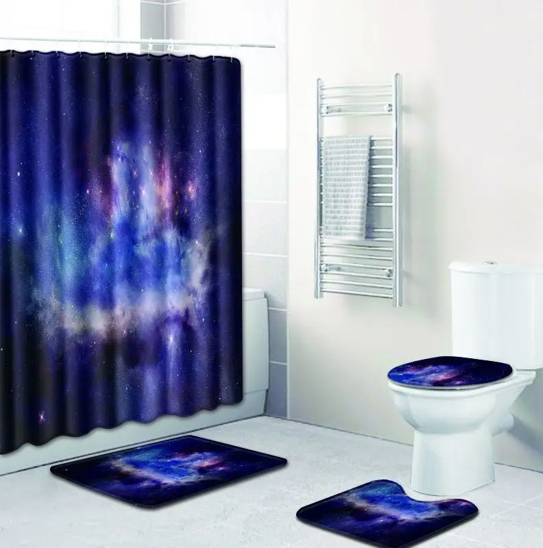 Zeegle 4pcs Bathroom Mat Set with Shower Curtain Pedestal Rug Toilet U Type Waterproof Non-slip Bath Foot | Дом и сад