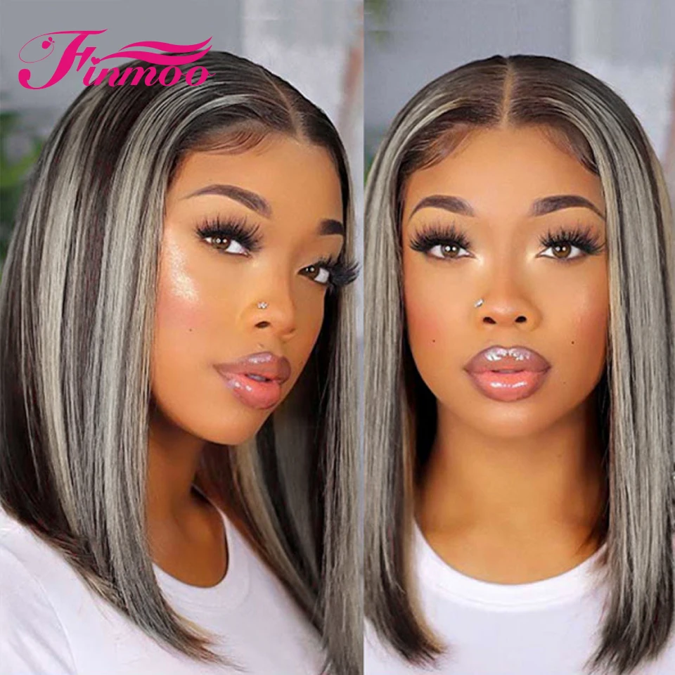 

Black Platinum Blonde Highlight Wig Human Hair #60 Short Bob Human Hair Wigs For Women Brazilian Bob Wig 613 HD Lace Frontal Wig
