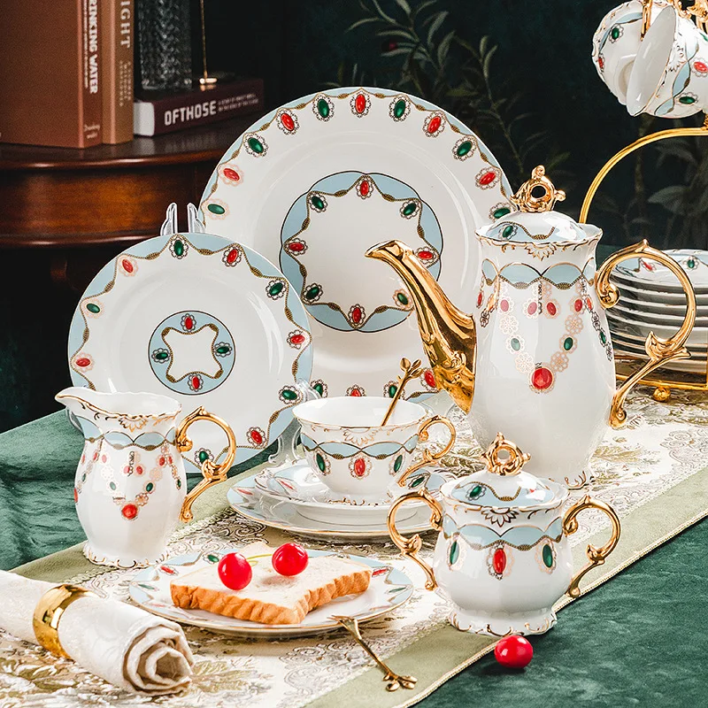 

European High-Grade Ceramic Coffee Set, British Afternoon Tea, Home Flower Tea Gift, 22 Pieces Set for Foreign Trade Export