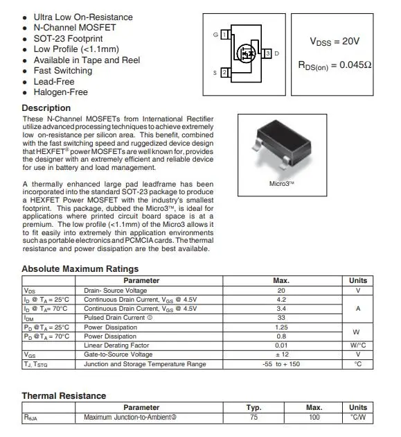 20 штук IRLML2502TRPBF SOT23 IRLML2502 СОТ-23 20V 4.2A IRLML2502TR сенсор SMD Мощность MOSFET сот SOT23-3