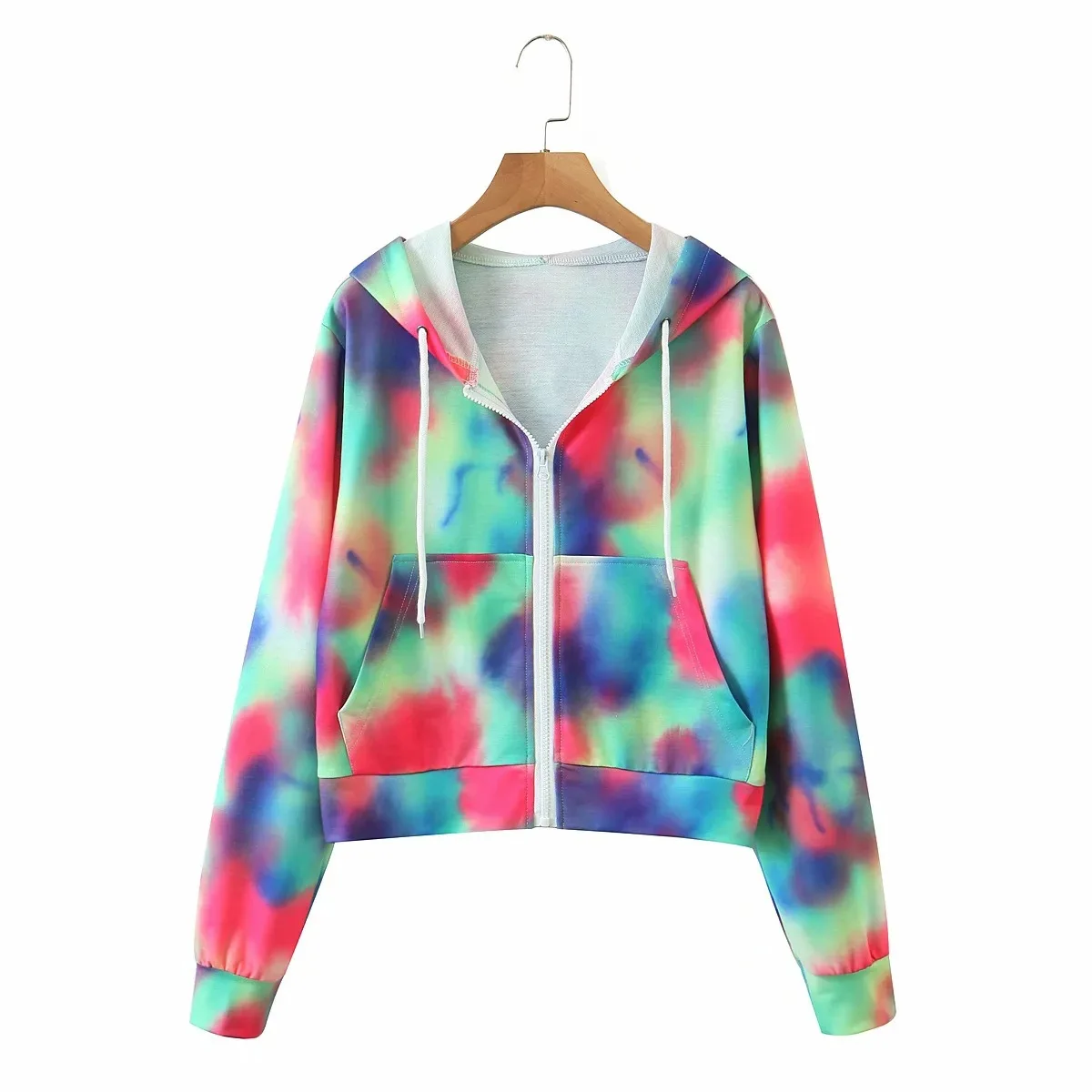 

High Street Tie-Dye Casual Suit Female 2020 Autumn Zipper Hooded Jacket Sweatpants 2 piece sets womens outfits pants and top