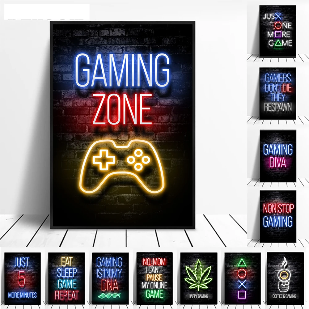 Игровой постер с принтом неосветильник геймпад иллюстрация игровая версия