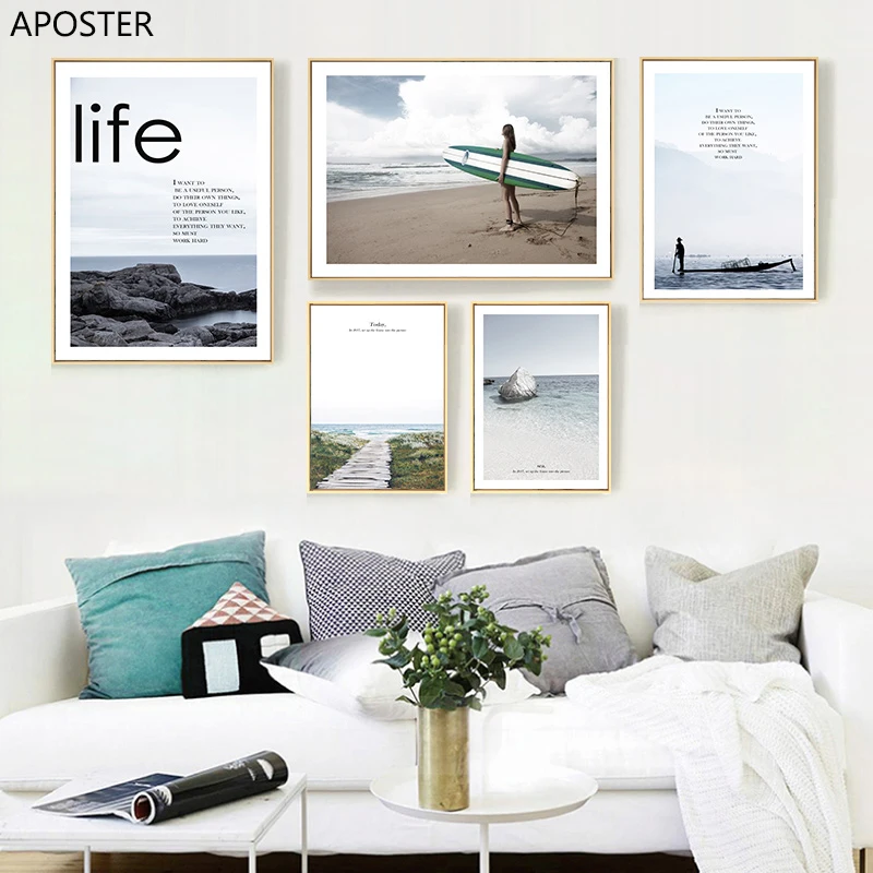 Океан морской пейзаж холст плакат скандинавский стиль Пляж любовь жизнь стены