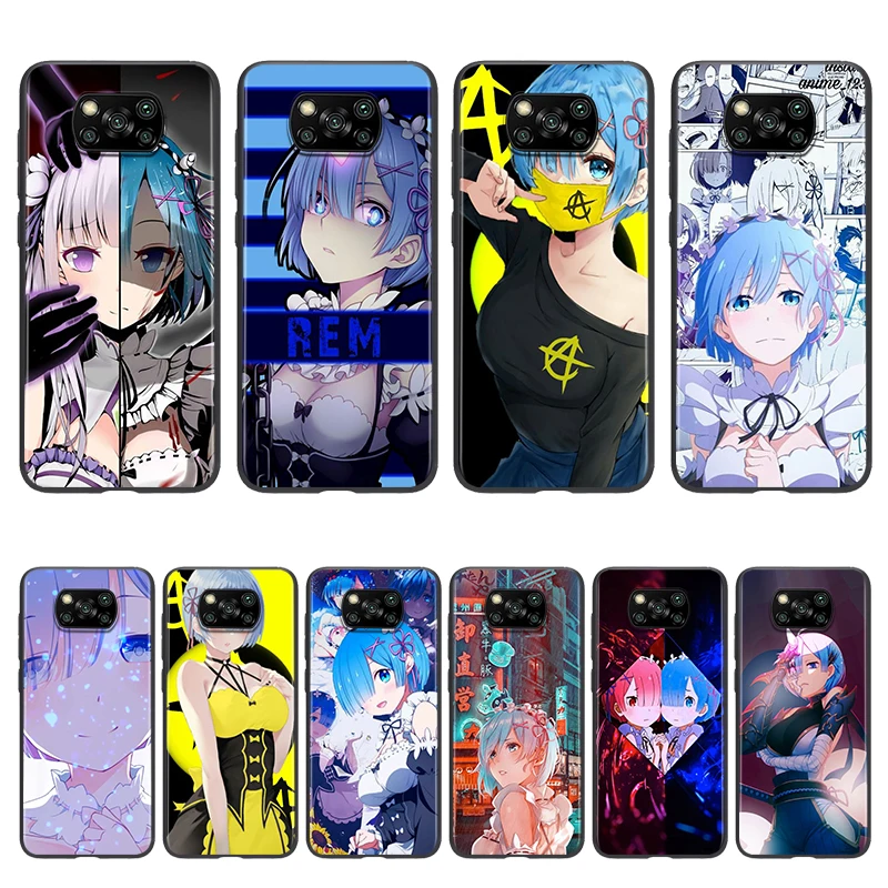 

For Xiaomi Poco X3 NFC GT M3 M2 X2 F3 F2 Pro C3 F1 Mi Play Mix 3 A2 A1 6X 5X Black Soft Anime cute REM Phone Case