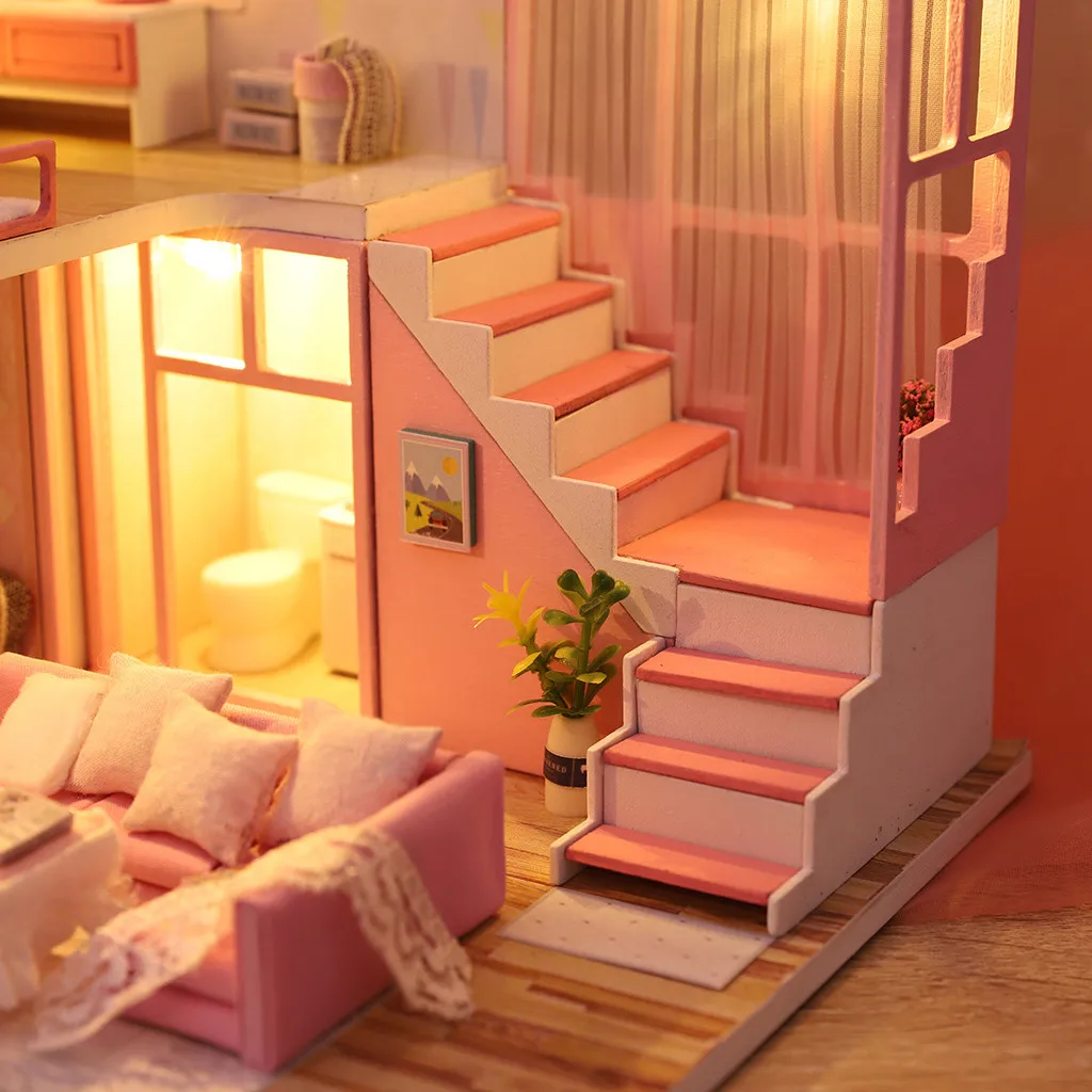 

Education For Kids Fun Learning Toys For Children Wooden DIY Miniature House Furniture LED House Decorate Creative Gifts W912