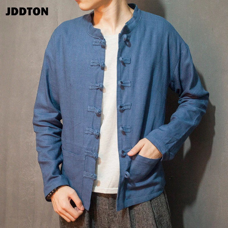 Мужское льняное кимоно JDDTON Свободный кардиган из хлопка традиционная винтажная