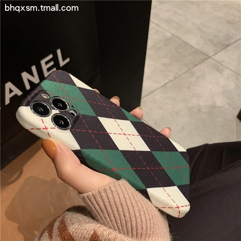 

Suitable for iPhone 13 case men's apple 13pro cloth lattice Apple 11 fall proof Apple 12 sets 7p