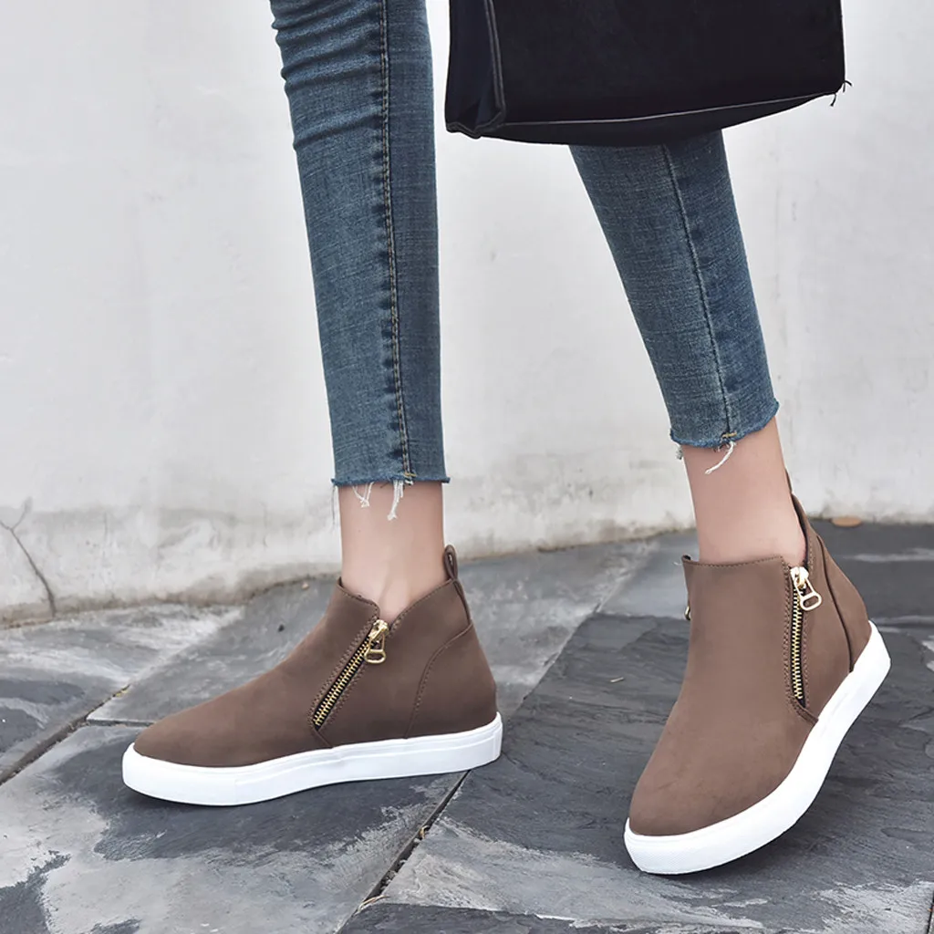 Ботинки на платформе женская повседневная обувь плоской подошве молнии ботинки