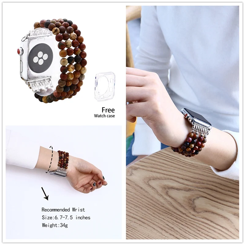 LuReen агатовыми бусами Эластичный ремешок для наручных часов Apple Watch серии 1/2/3, 42 мм, 38 мм, версия эластичный браслет, ремешок для наручных часов iwatch, 4/5 40 мм 44 мм