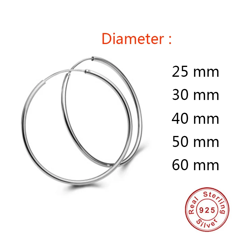 BIG HOOP 25-60MM Korean Earrings Sexy 925 Sterling Silver Earring for Women Accessories Fashion Exaggerated Hoop Ear Loop Circle | Украшения